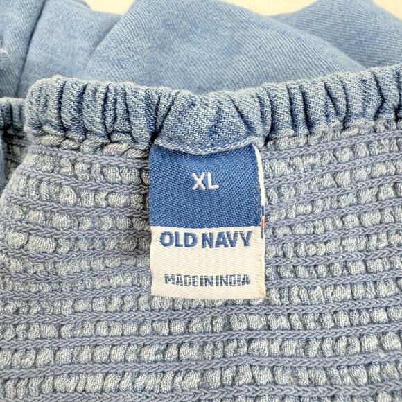 Old Navy Womens XL Chambray Flutter Sleeve Top Blouse Tie Back Boho Square Neck - Picture 10 of 15